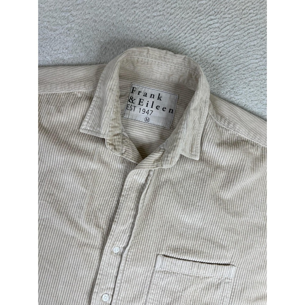 Frank & Eileen Shirt Womens Medium Beige Stripe Shirley Corduroy Button Up Italy - Picture 3 of 10